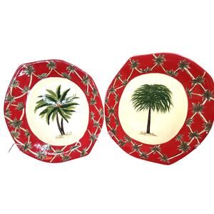 Pacific Rim Hand Painted Octagon Tropical Palm Trees China RED